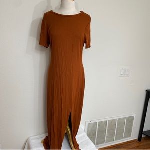 Fashion Nova Cinnamon Brown Short Sleeve Soft Stretch T-Shirt Maxi Dress Size XL